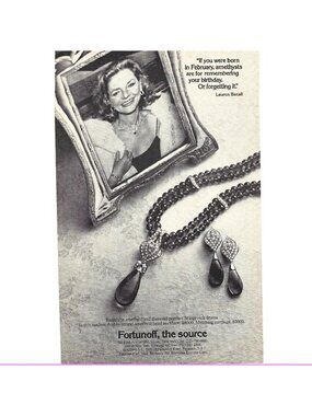 Print Ad Fortunoff Lauren Bacall Fashion Jewelry Vintage 1980s Department Store